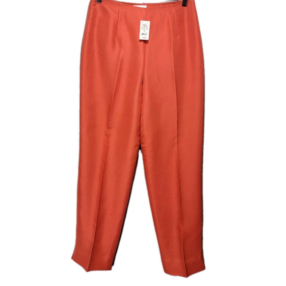 Ann Taylor Loft Silk Trousers Pants Womens 4 Zipper Orange Tapered‎ Leg New